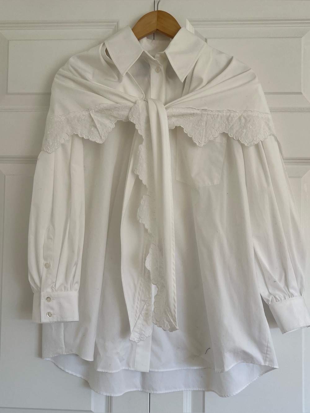 Simone Rocha Cape Effect Embroidered Cotton Poplin Shirt
